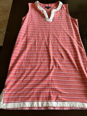 Nautica Coral-Pink Striped Sleeveless Polo Dress